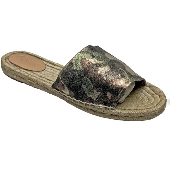 J. CREW Valencia Camouflage Leather Espadrille Slide Sandals - Picture 6 of 9